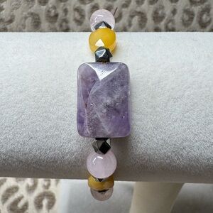 Amethyst- Yellow Calcite- Rose Quartz Natural Crystal Gemstone Stretch Bracelet